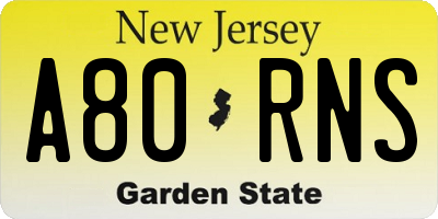 NJ license plate A80RNS