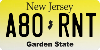 NJ license plate A80RNT