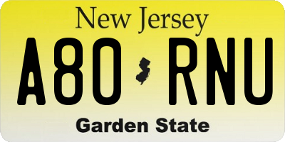 NJ license plate A80RNU
