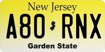 NJ license plate A80RNX