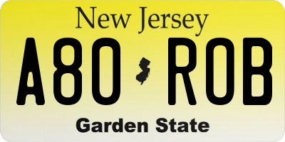 NJ license plate A80ROB