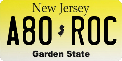 NJ license plate A80ROC