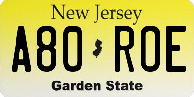NJ license plate A80ROE