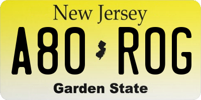 NJ license plate A80ROG