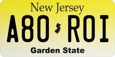 NJ license plate A80ROI