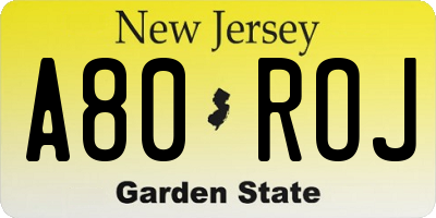 NJ license plate A80ROJ
