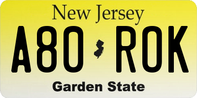 NJ license plate A80ROK