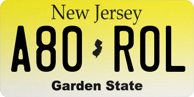 NJ license plate A80ROL