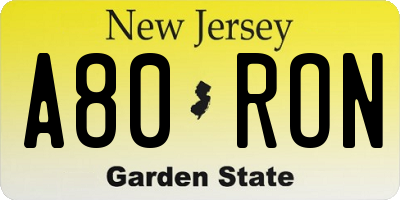 NJ license plate A80RON