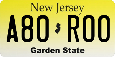 NJ license plate A80ROO