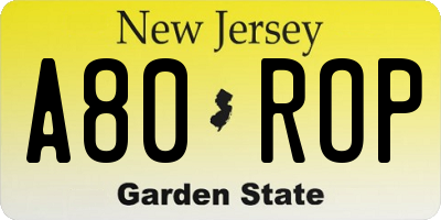 NJ license plate A80ROP