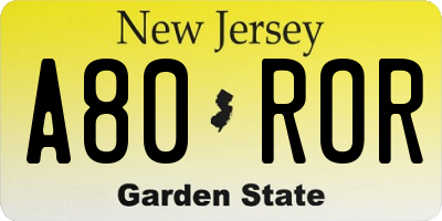 NJ license plate A80ROR