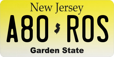 NJ license plate A80ROS