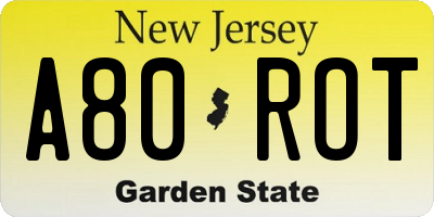 NJ license plate A80ROT