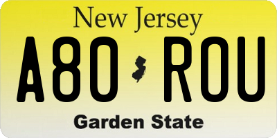 NJ license plate A80ROU