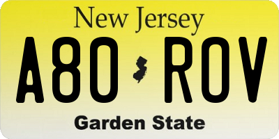 NJ license plate A80ROV