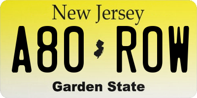 NJ license plate A80ROW