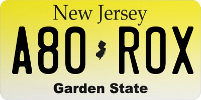 NJ license plate A80ROX