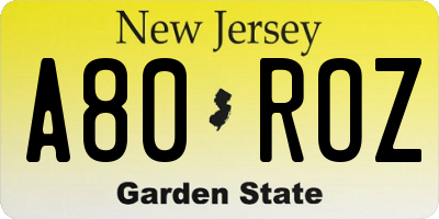 NJ license plate A80ROZ
