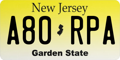 NJ license plate A80RPA