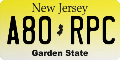 NJ license plate A80RPC
