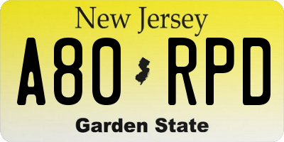 NJ license plate A80RPD