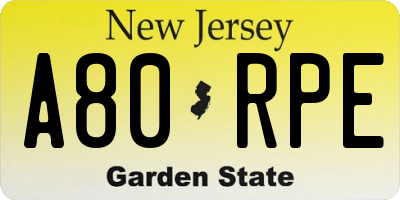NJ license plate A80RPE