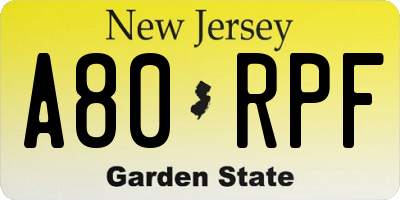 NJ license plate A80RPF