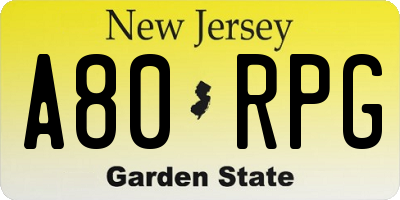 NJ license plate A80RPG