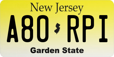 NJ license plate A80RPI