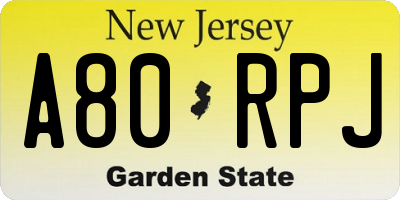 NJ license plate A80RPJ