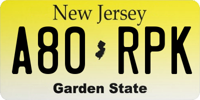 NJ license plate A80RPK