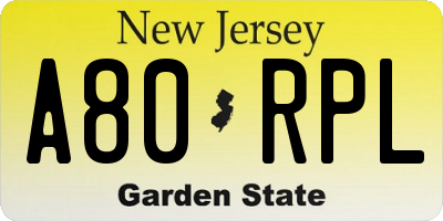 NJ license plate A80RPL