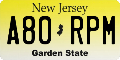 NJ license plate A80RPM