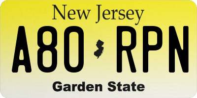 NJ license plate A80RPN
