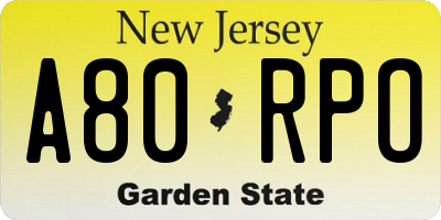 NJ license plate A80RPO