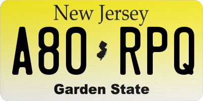 NJ license plate A80RPQ