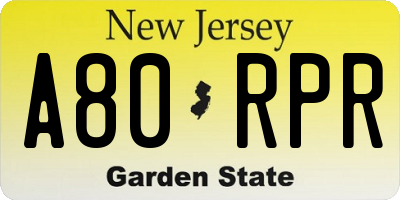 NJ license plate A80RPR