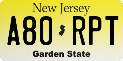 NJ license plate A80RPT