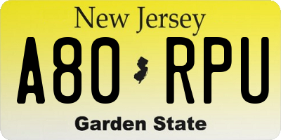 NJ license plate A80RPU