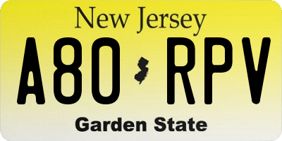 NJ license plate A80RPV