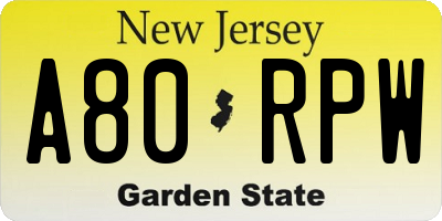 NJ license plate A80RPW