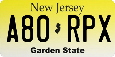 NJ license plate A80RPX