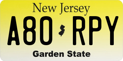 NJ license plate A80RPY
