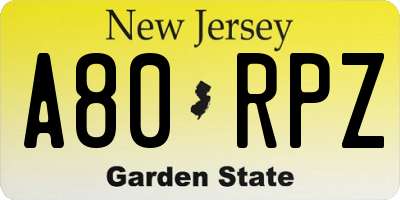 NJ license plate A80RPZ