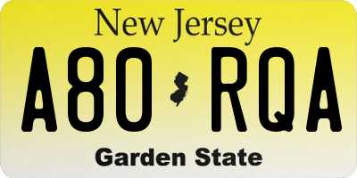 NJ license plate A80RQA