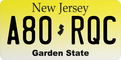 NJ license plate A80RQC
