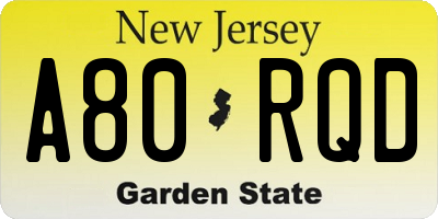 NJ license plate A80RQD