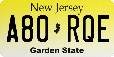 NJ license plate A80RQE