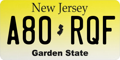 NJ license plate A80RQF